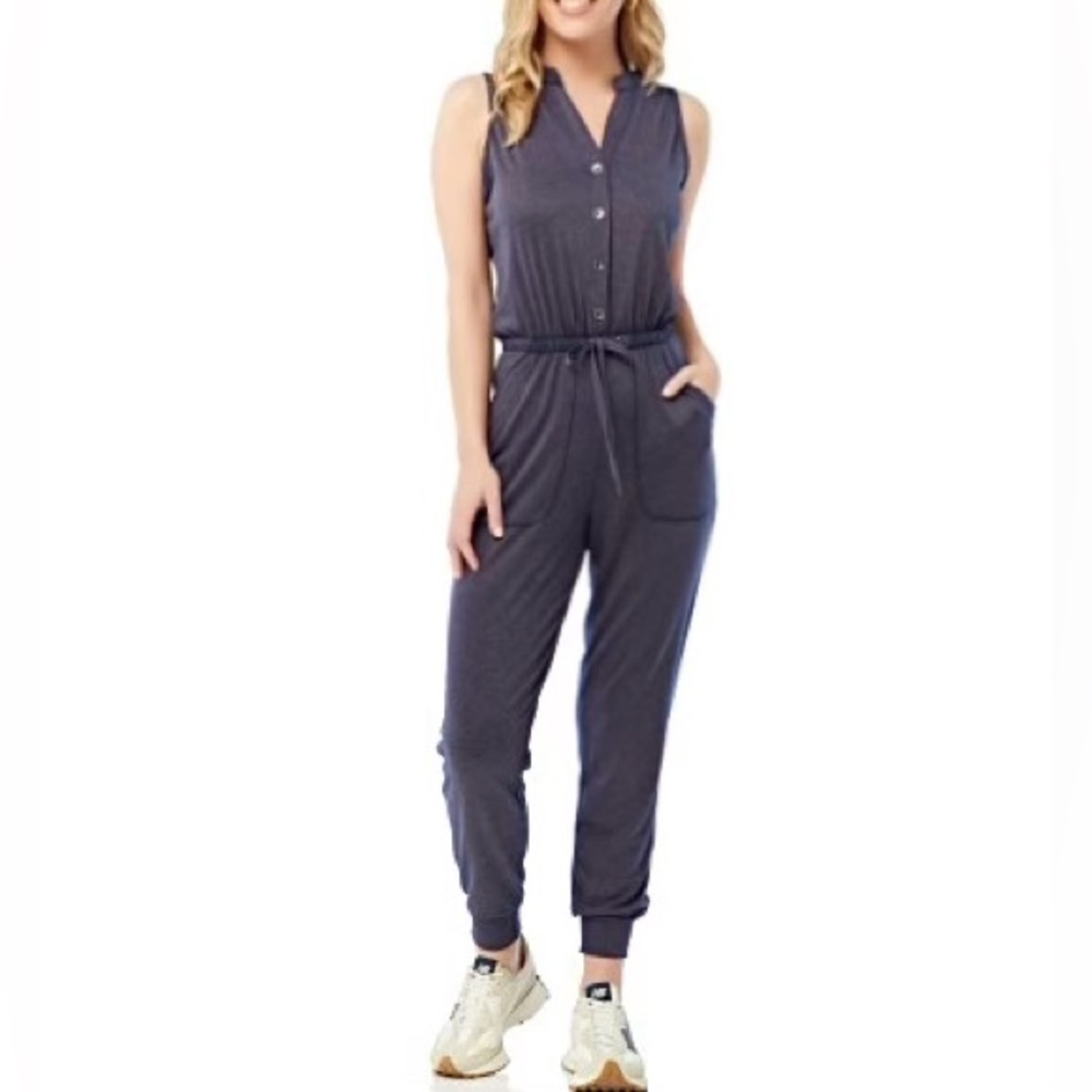 DEX || Button Front Knit Jumpsuit in Washed Navy - SZ XS ✨NWOT✨